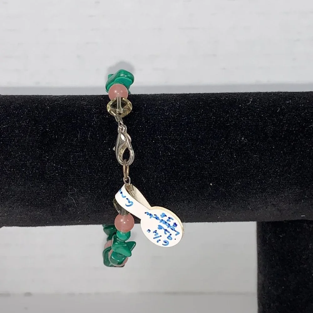 6 1/4 Malachite and Cherry Quartz Bracelet